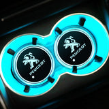 2pcs Peugeot Logo Car Water Coasters 7-color LED Light Cup Mat Holder