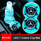 2pcs Mercedes Benz Logo Car Water Coasters 7-color LED Light Cup Mat Holder