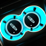 2pcs Lincoln Logo Car Water Coasters 7-color LED Light Cup Mat Holder