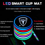 2pcs Tesla Logo Car Water Coasters 7-color LED Light Cup Mat Holder