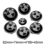 7PCS BMW 1 3 5 7 Series Car Front Hood Sticker Rear Emblem Badge Car Steering Wheel Sticker Wheel Center Hub Cap