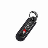 Audi Sline RS Logo PU Leather Carbon Fiber Car Keyring