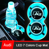 2pcs Audi A1 A2 A3 A4 Q1 Q2 Q3 Q4 S4 S5 S6 S7 Logo Car Water Coasters 7-color LED Light Cup Mat Holder