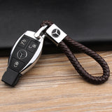 Mercedes Benz Logo PU Leather Braided Rope Car Keychain