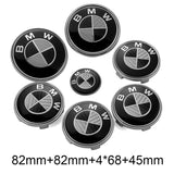 7PCS BMW 1 3 5 7 Series Car Front Hood Sticker Rear Emblem Badge Car Steering Wheel Sticker Wheel Center Hub Cap