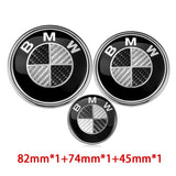 3PCS BMW 82mm Front Bonnet Emblem 74mm Rear Badge 45mm Car Steering Wheel Center Sticker Decal