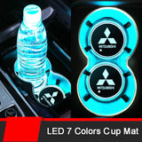 2pcs Mitsubishi Logo Car Water Coasters 7-color LED Light Cup Mat Holder
