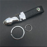 Skoda Leopard PU Leather Car Keychain Key Ring Pendant
