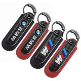 BMW M Power Logo PU Leather Carbon Fiber Car Keyring