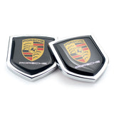 2PCS Porsche Metal Car Rear Sticker Shield Trunk Emblem Badge Decal