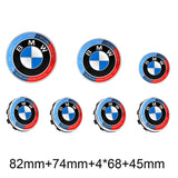 7pcs/set BMW Car Front Hood Emblem Rear Trunk Badge Decal Auto Steering Wheel Sticker Wheel Center Hub Cap
