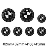 7pcs/set 50th Anniversary BMW Car Front Hood Emblem Rear Trunk Badge Auto Wheel Hub Caps Steering Wheel Sticker