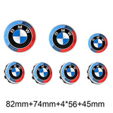 7pcs/set BMW Car Front Hood Emblem Rear Trunk Badge Decal Auto Steering Wheel Sticker Wheel Center Hub Cap