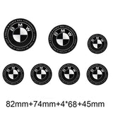7pcs/set 50th Anniversary BMW Car Front Hood Emblem Rear Trunk Badge Auto Wheel Hub Caps Steering Wheel Sticker